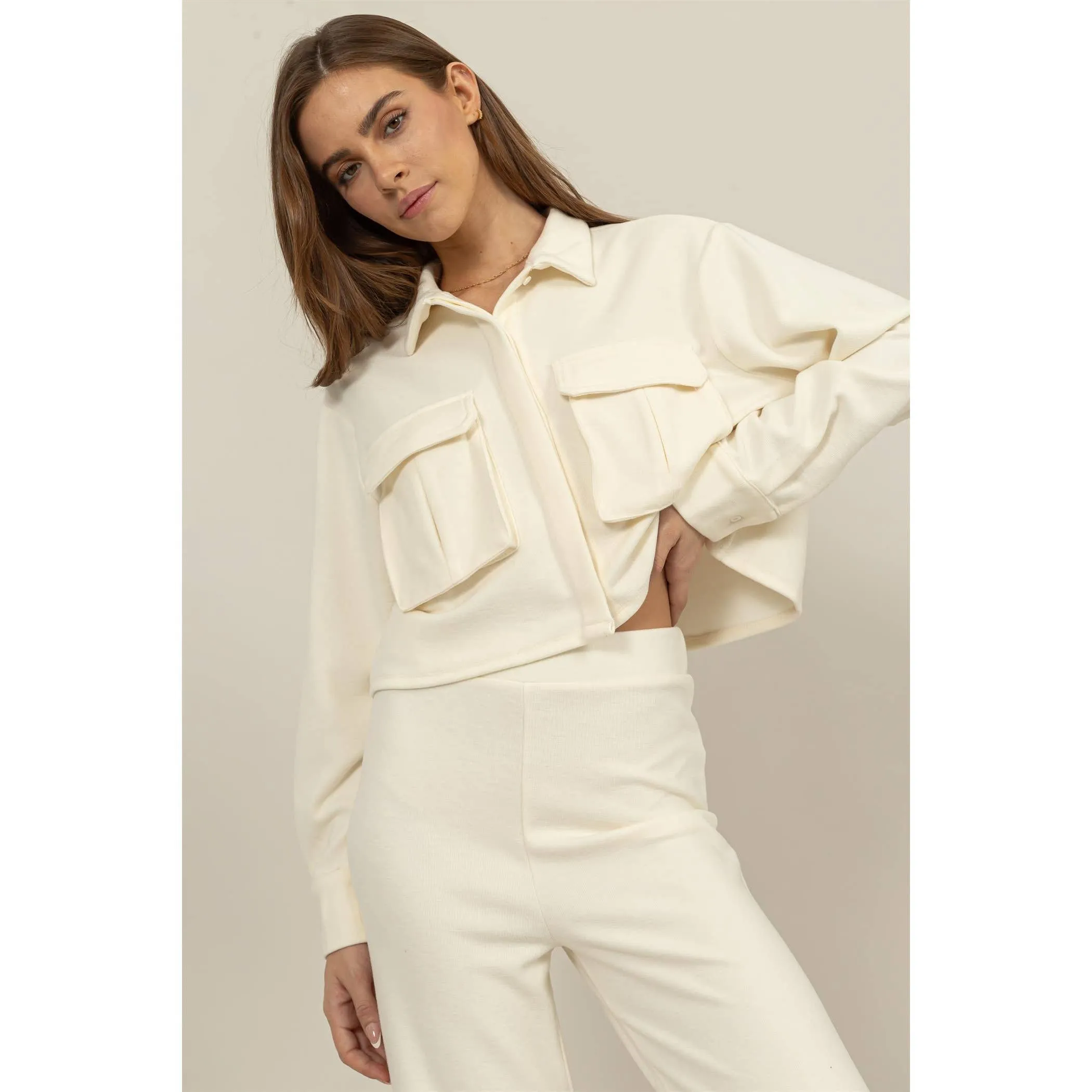 Utility Pocket Cropped Shirt Jacket