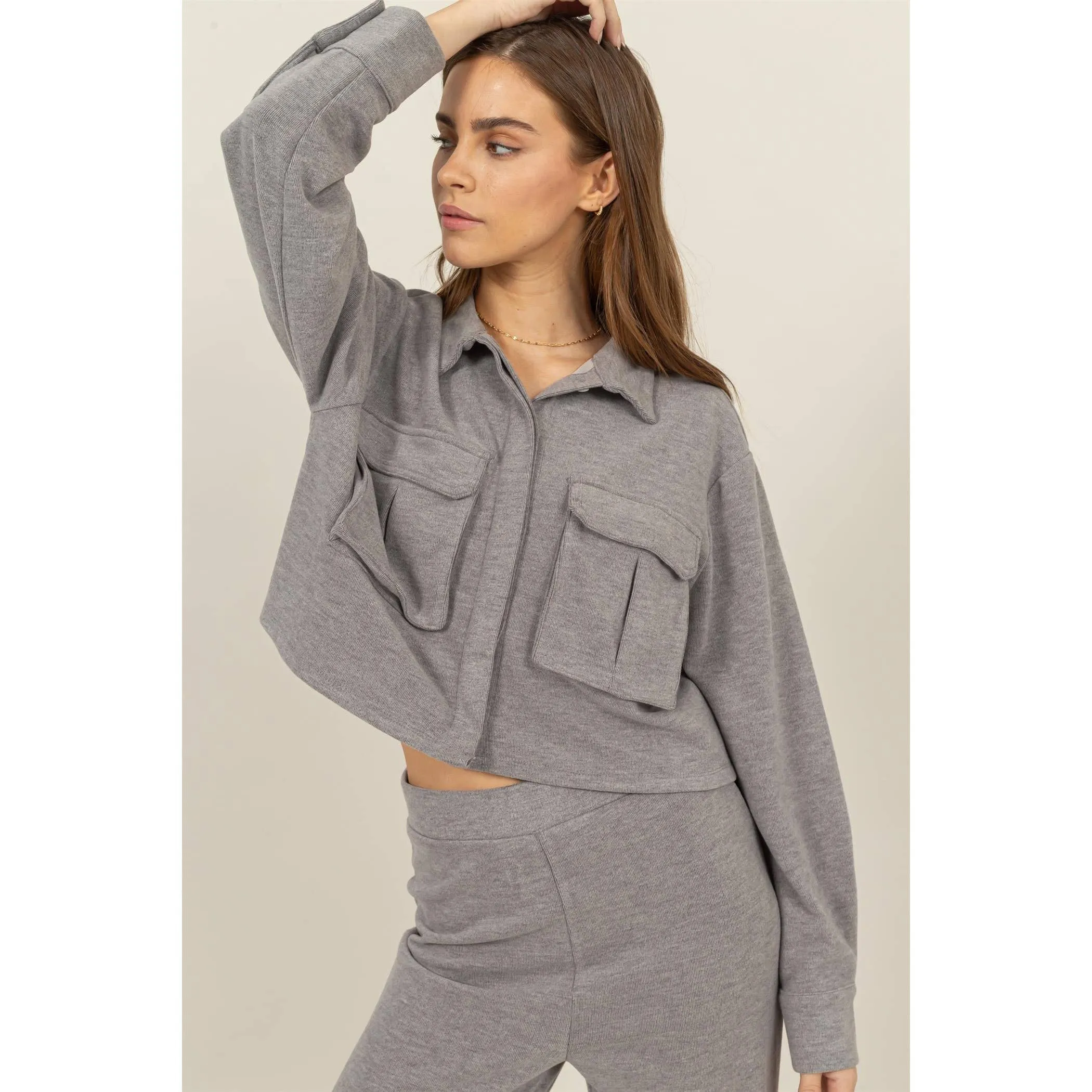 Utility Pocket Cropped Shirt Jacket