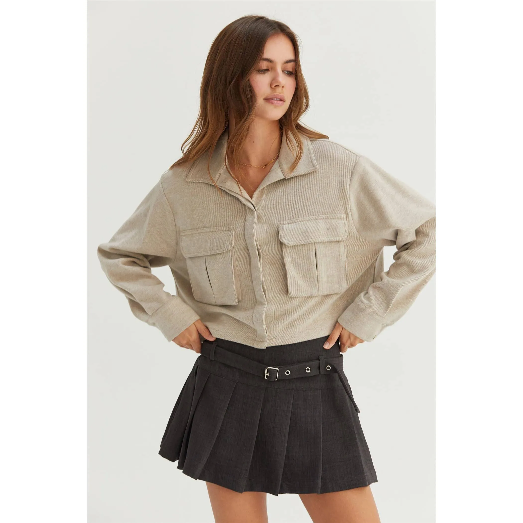 Utility Pocket Cropped Shirt Jacket