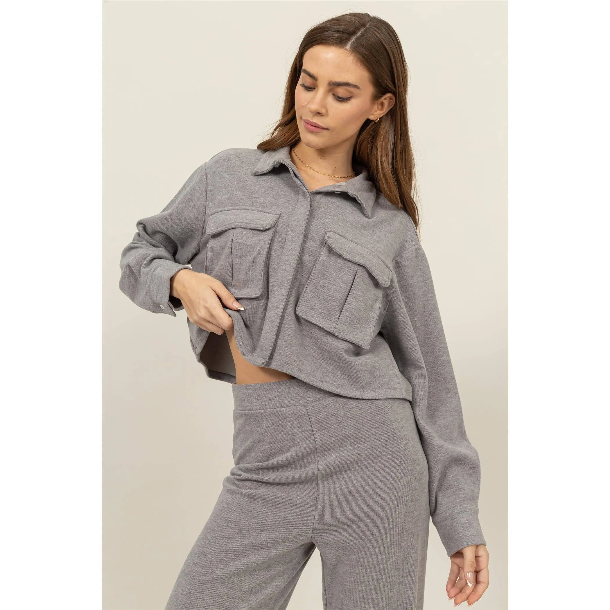 Utility Pocket Cropped Shirt Jacket