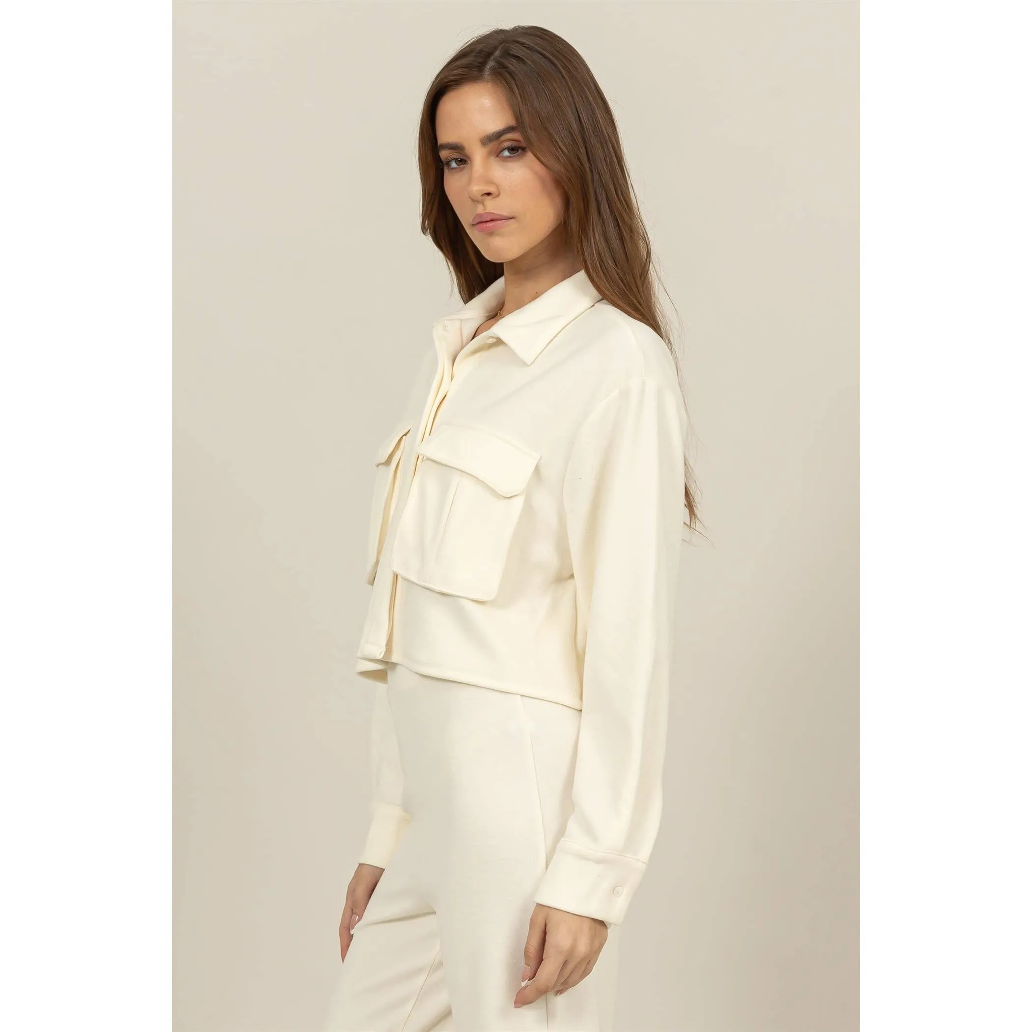 Utility Pocket Cropped Shirt Jacket