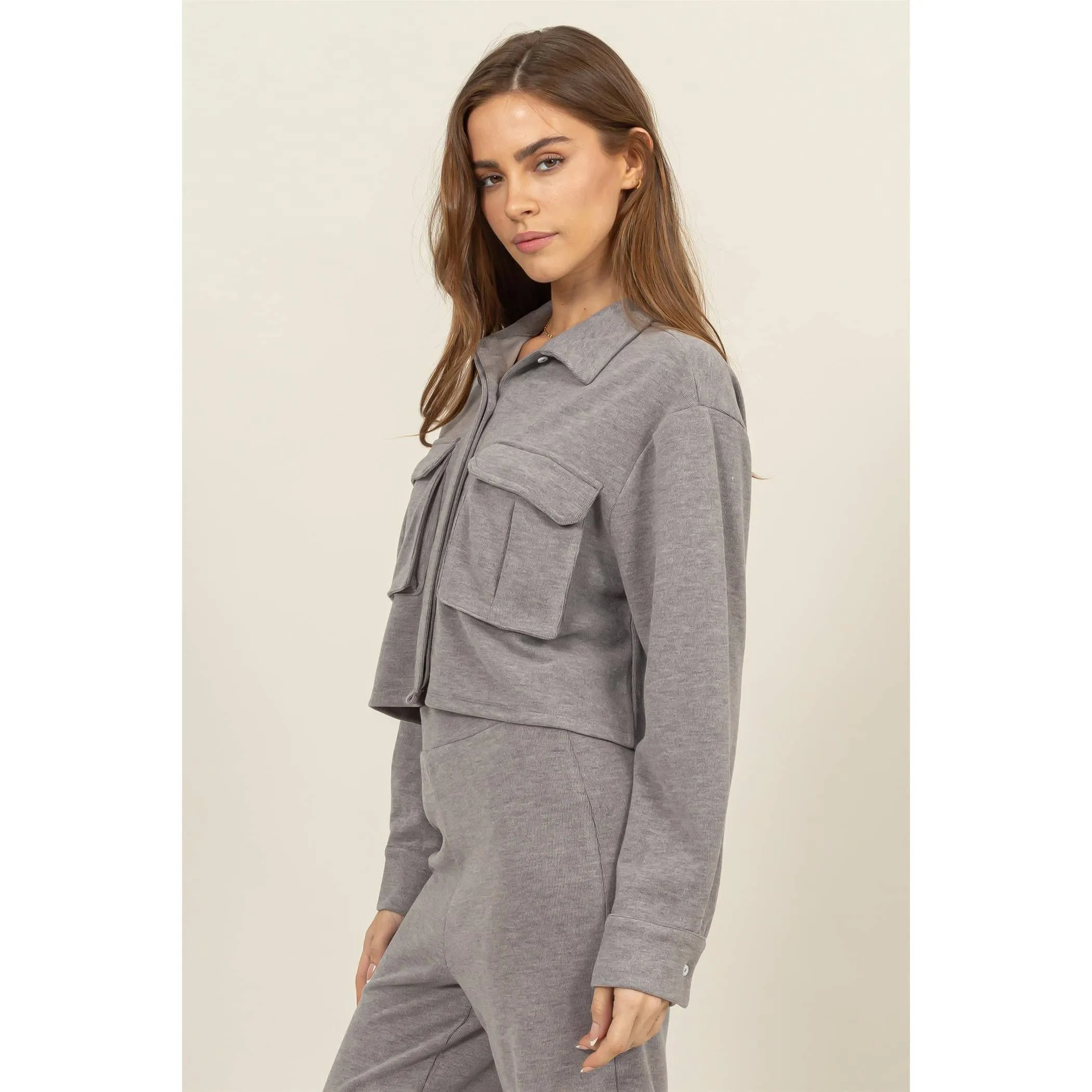 Utility Pocket Cropped Shirt Jacket