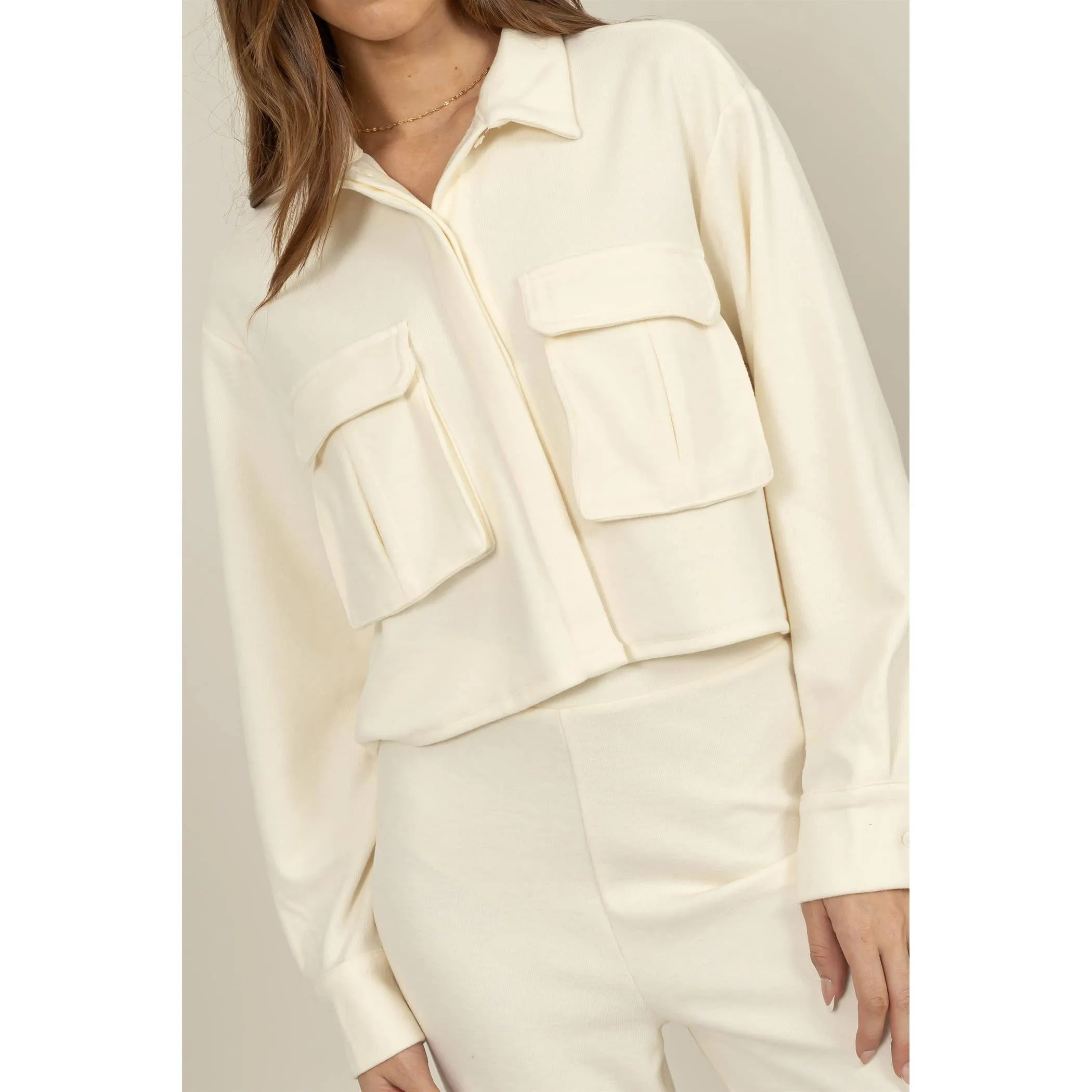 Utility Pocket Cropped Shirt Jacket