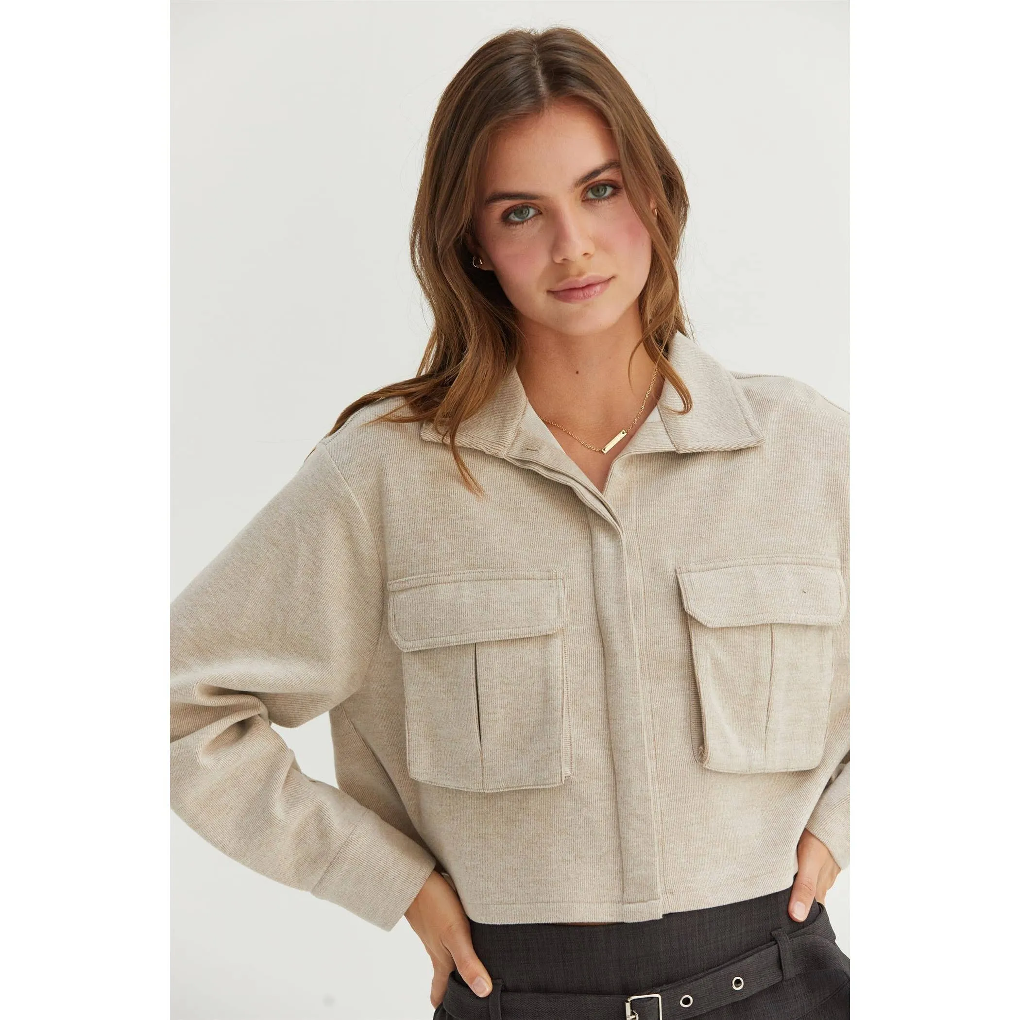 Utility Pocket Cropped Shirt Jacket