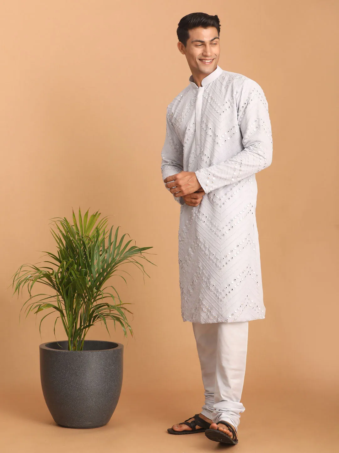 Vastramay Aqua Blue Mirror Kurta Set