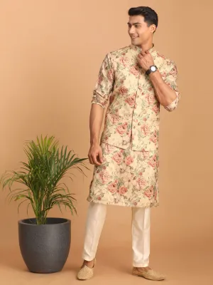 VASTRAMAY Beige Nehru Jacket and Kurta Set