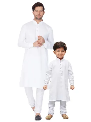 Vastramay Cotton White Baap Beta Kurta Pyjama set