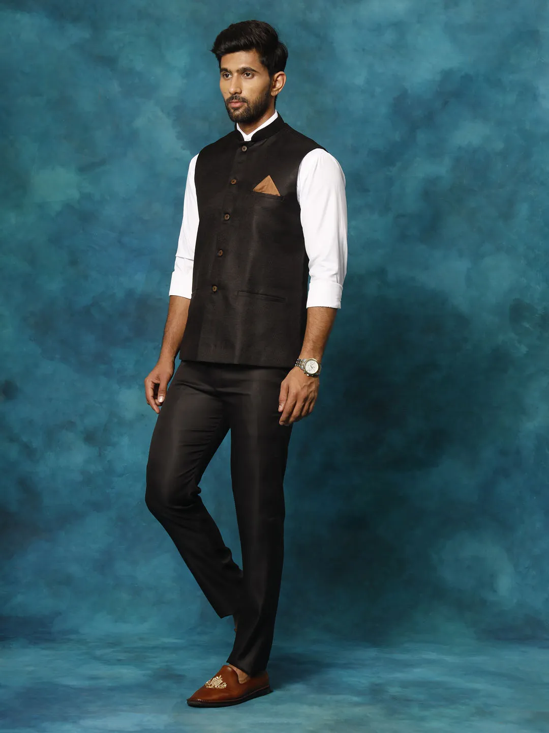 VASTRAMAY Men's Black Nehru Jacket