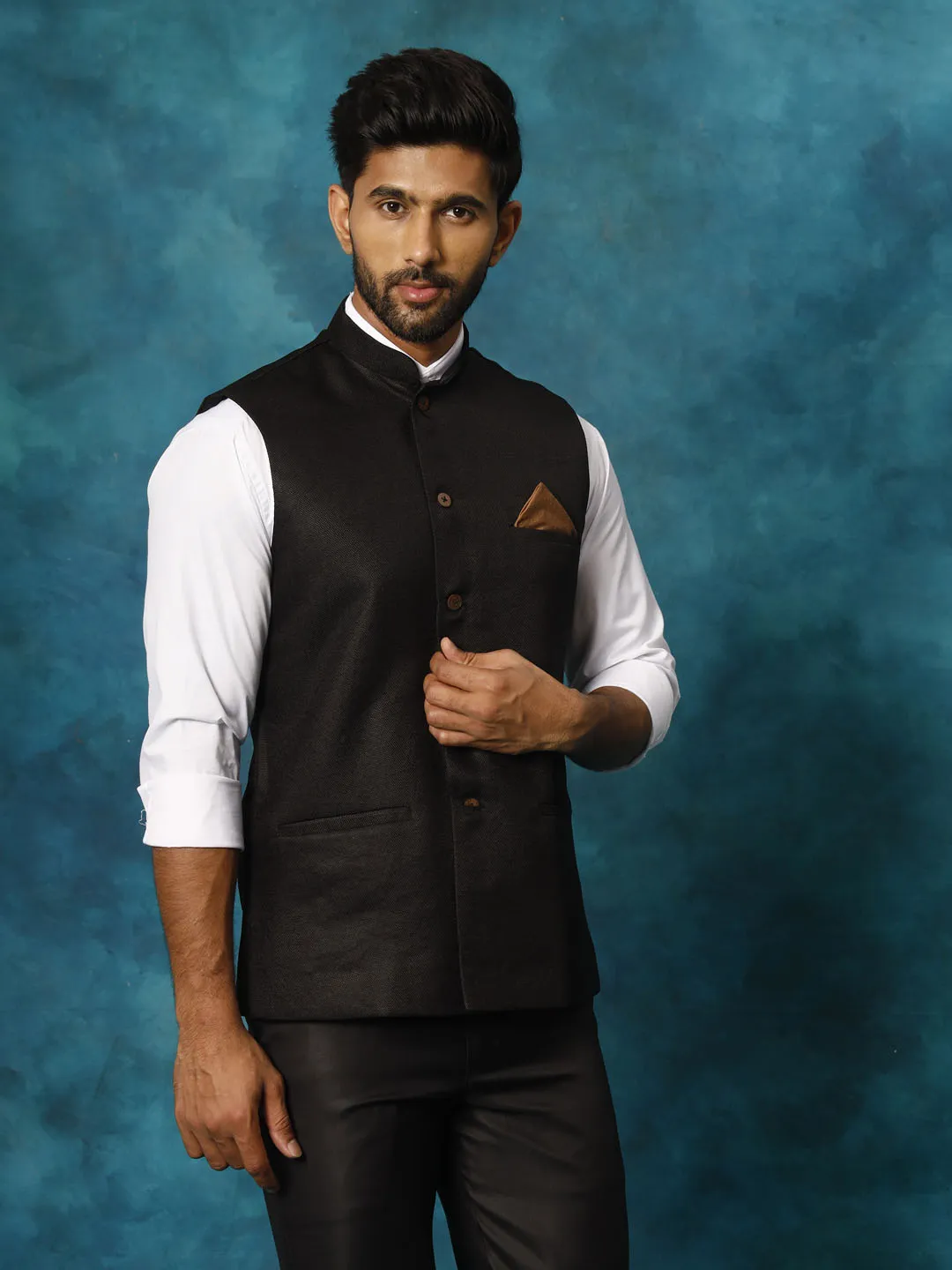 VASTRAMAY Men's Black Nehru Jacket