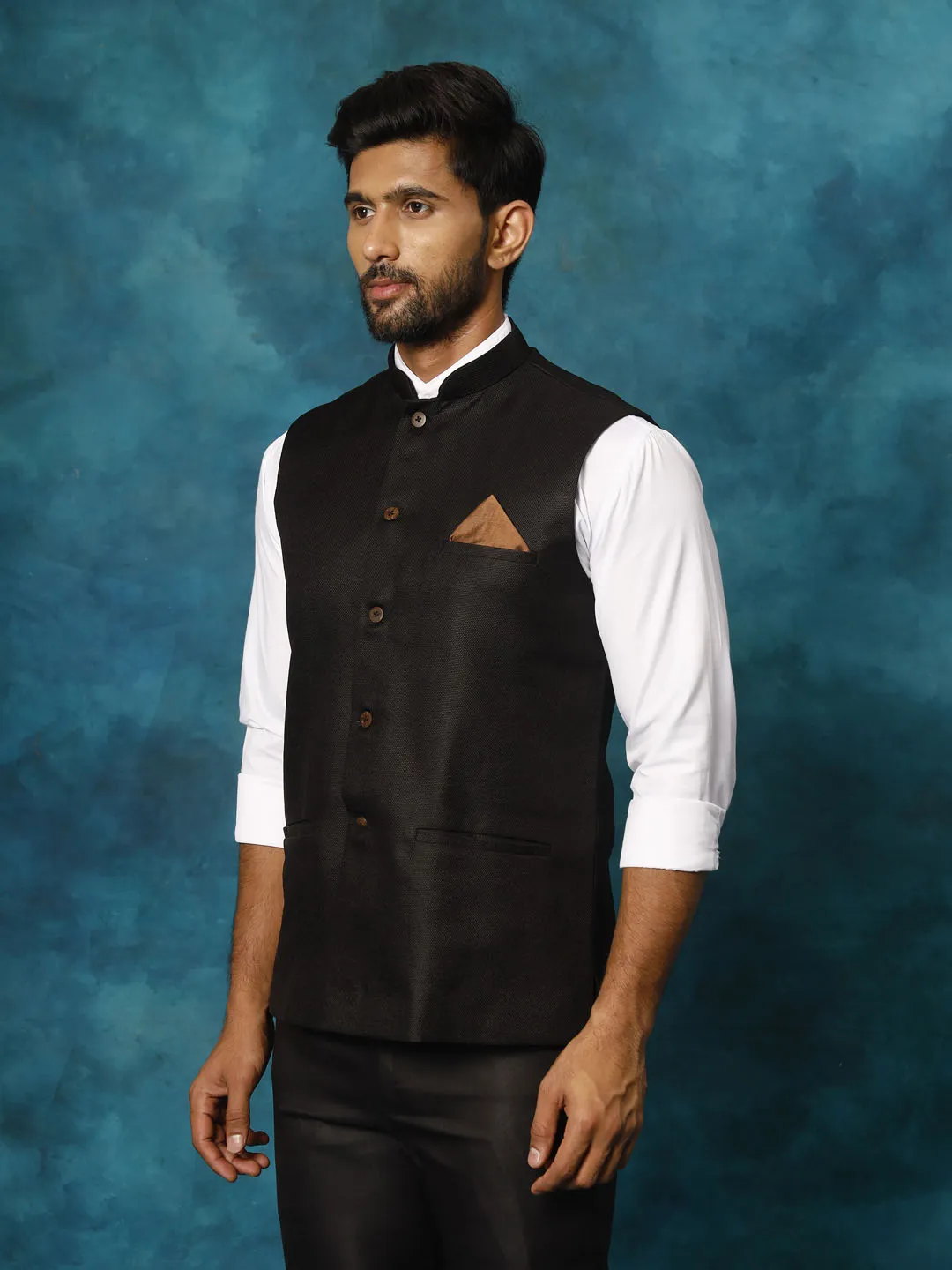 VASTRAMAY Men's Black Nehru Jacket