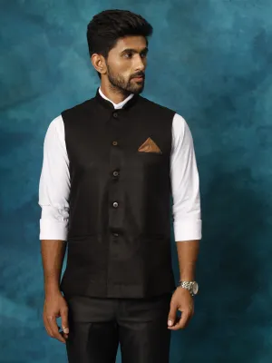 VASTRAMAY Men's Black Nehru Jacket