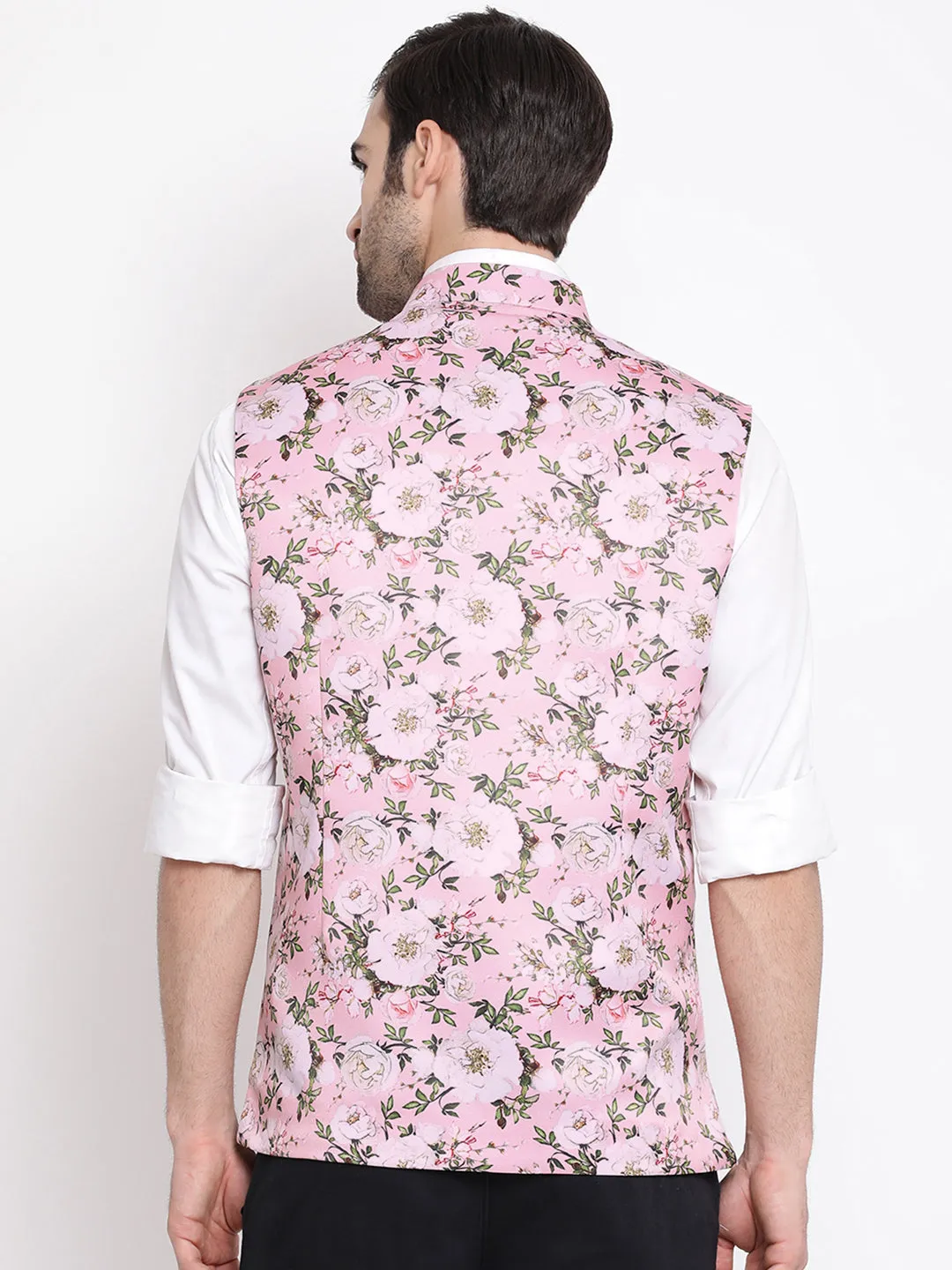 Vastramay Multicolor-Base-Pink Baap Beta Ethnic Jacket Set