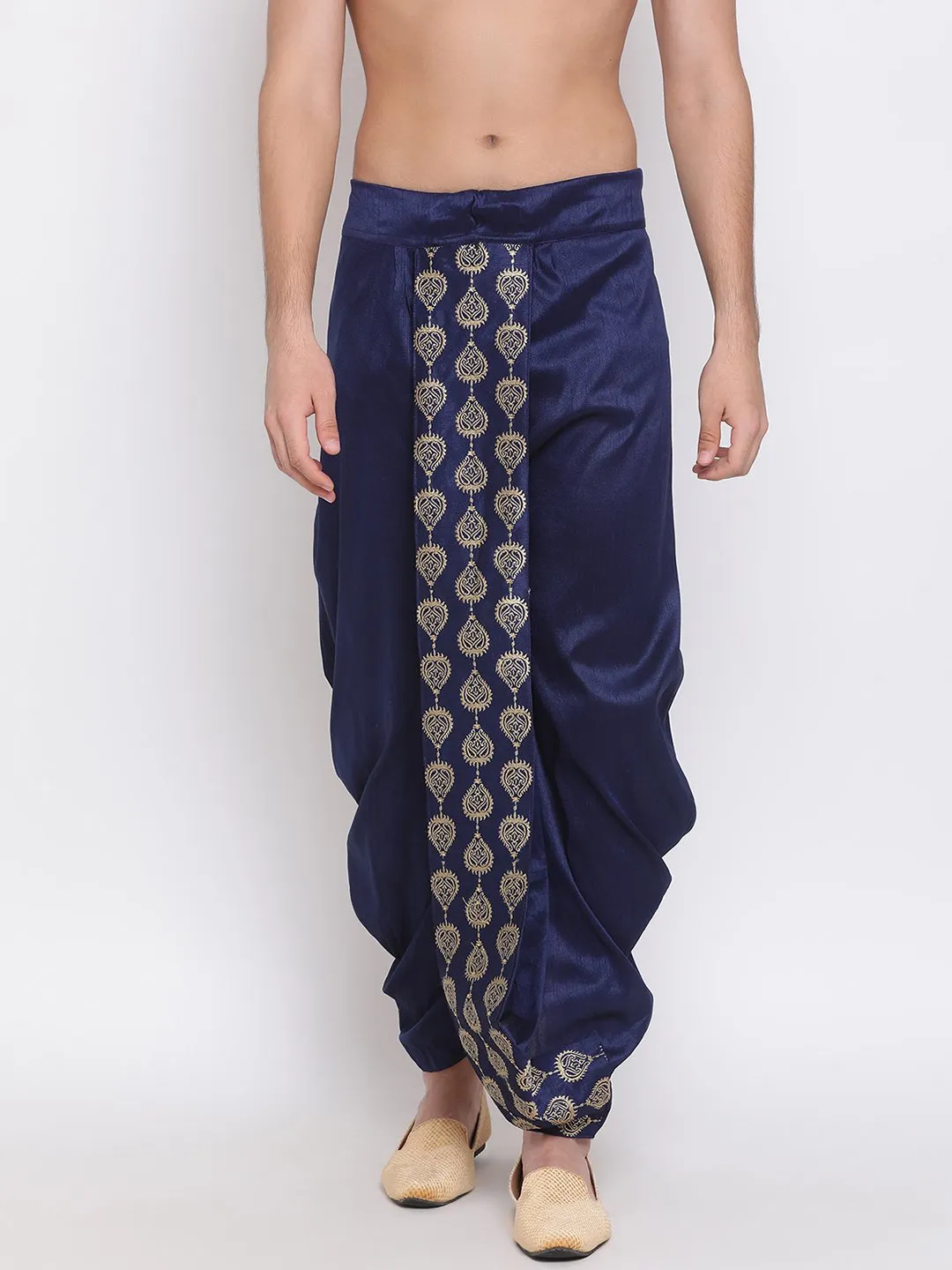 VM By VASTRAMAY Men's Navy Blue Embroidered Dhoti Pant