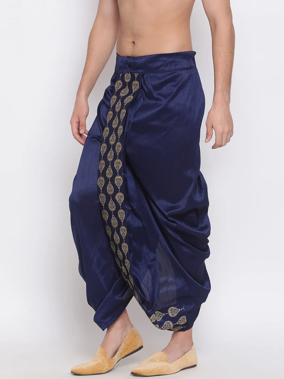 VM By VASTRAMAY Men's Navy Blue Embroidered Dhoti Pant