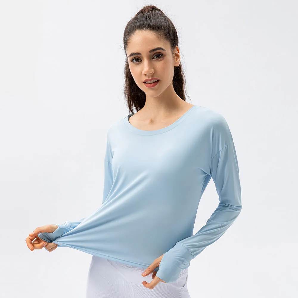 Women Loose Sports Sun Protection Long Sleeve Anti-UV Ice Breathable Fitness Running Yoga Clothes