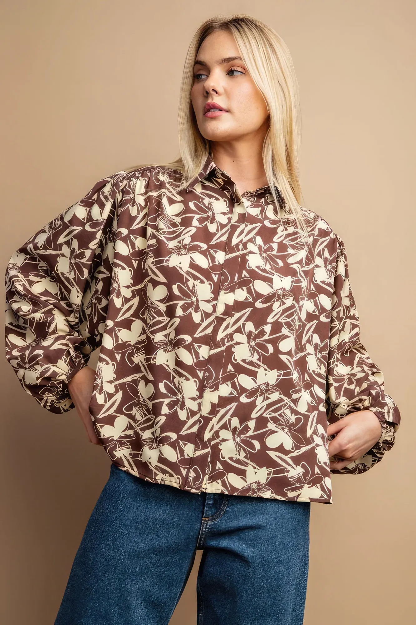 Women's Floral Print Button Down Blouse