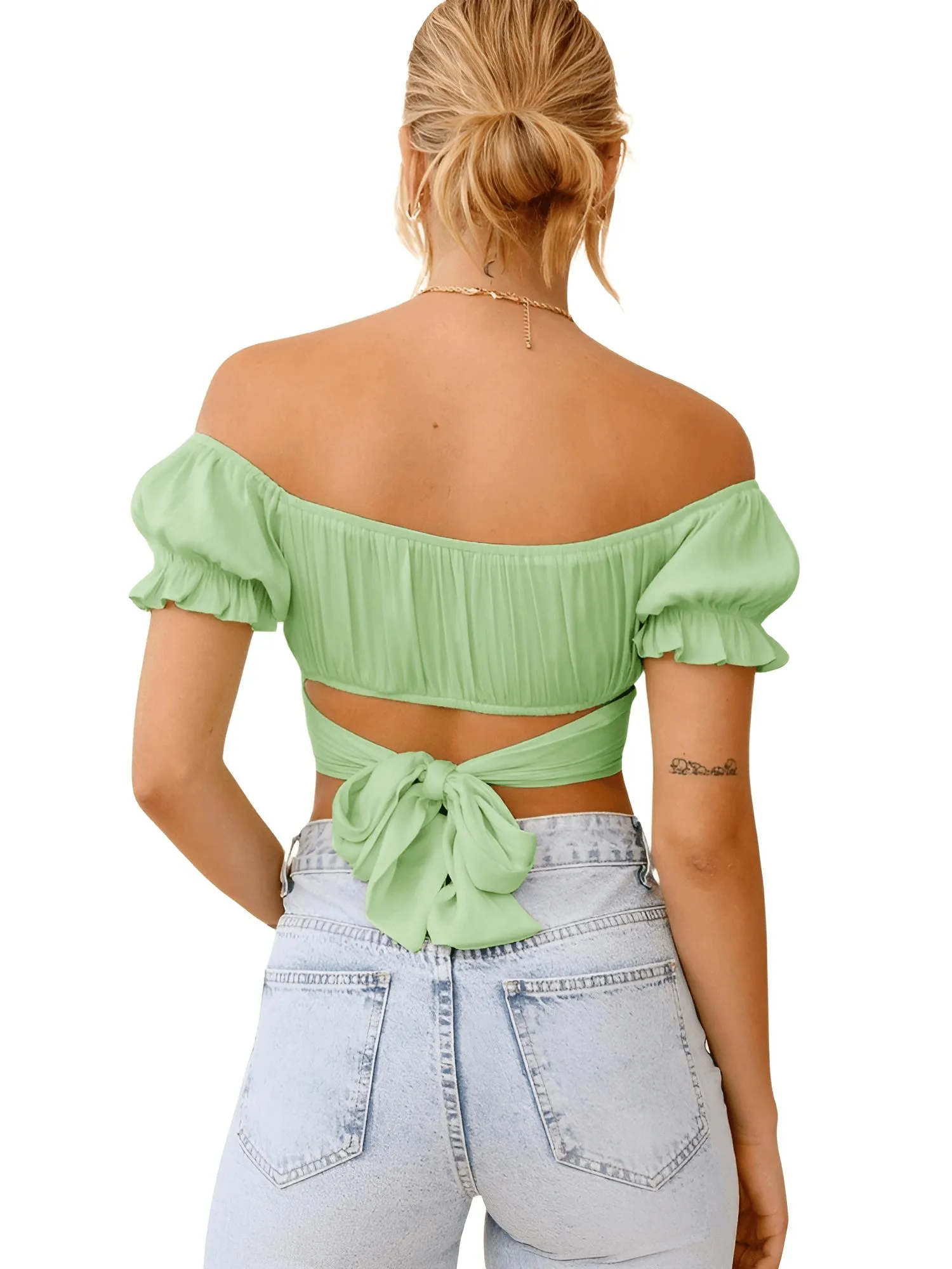 Women's Paris Style Off Shoulder Crop Top Short Sleeve