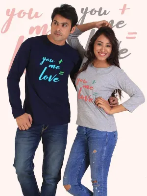 You   Me = Love Couple Full Sleeves Navy and Gray