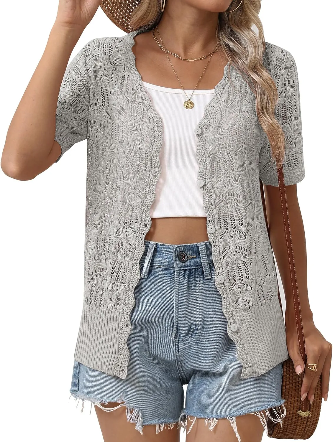 Zeagoo Women's Short Sleeve Cardigan V-Neck Button up Sweater