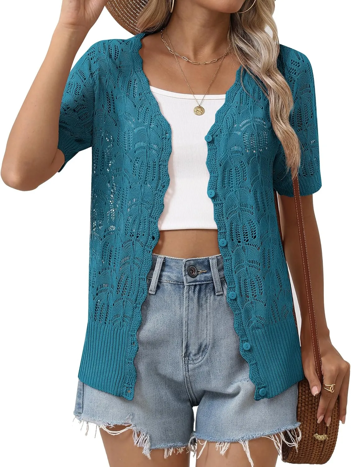 Zeagoo Women's Short Sleeve Cardigan V-Neck Button up Sweater