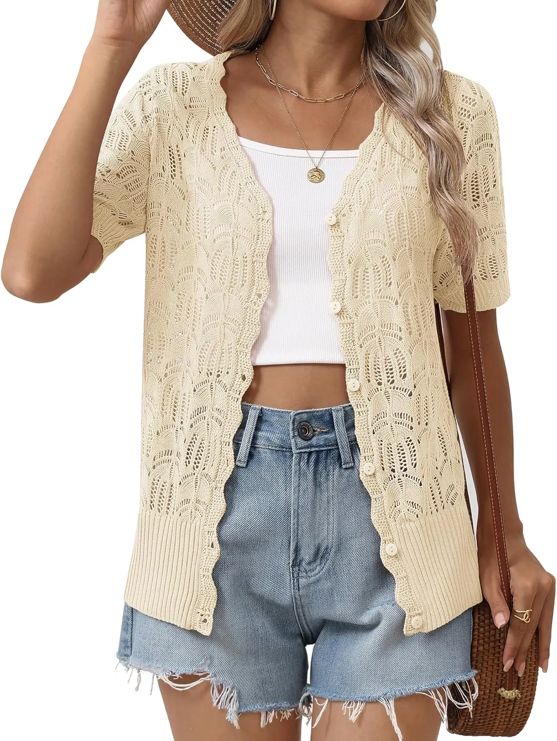 Zeagoo Women's Short Sleeve Cardigan V-Neck Button up Sweater