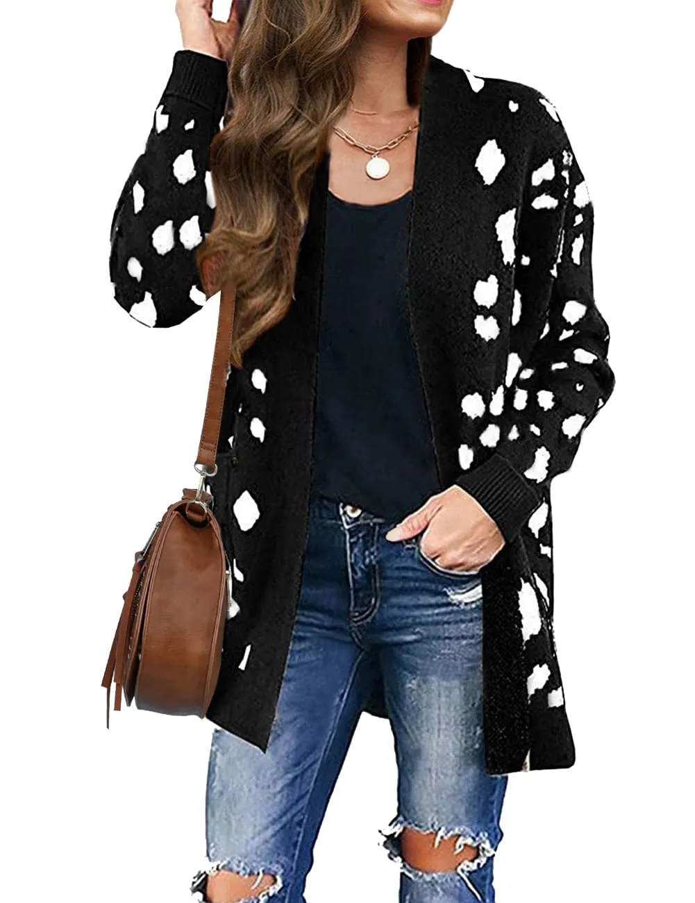 ZESICA Leopard Print Knitted Sweater Cardigan